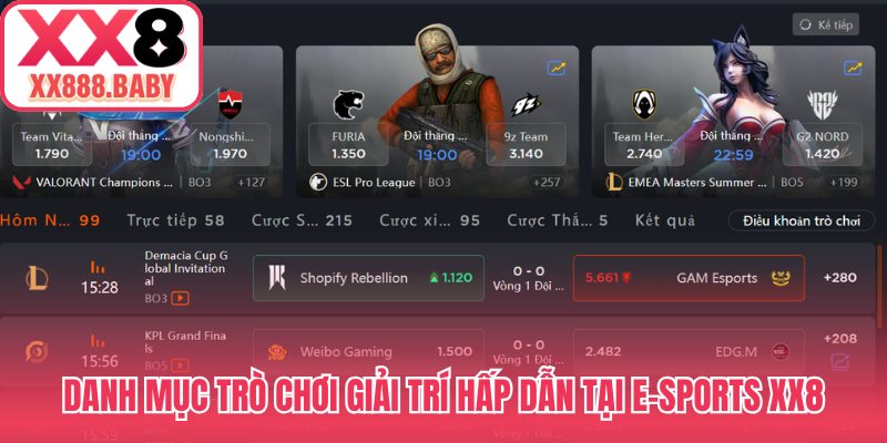 Danh mục trò chơi giải trí hấp dẫn tại E-sports XX8