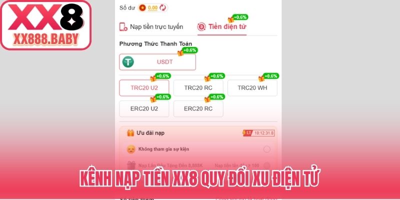 Kênh nạp tiền XX8 quy đổi xu điện tử